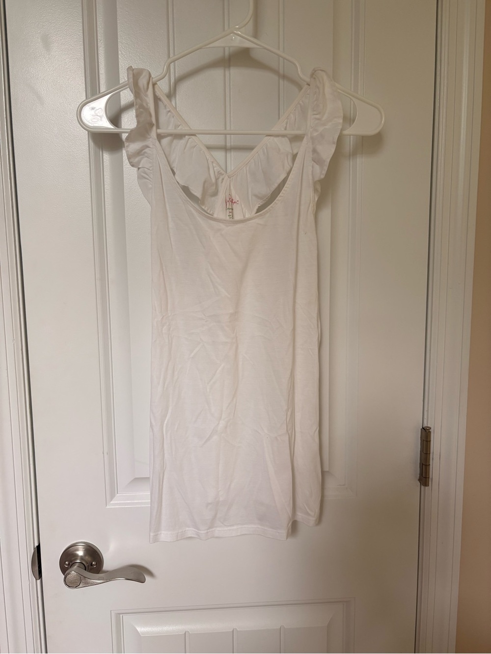 Lilly Pulitzer White Cotton Tank with Ruffles and classic Pink Logo